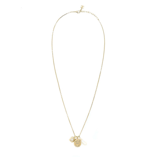 Chanel 21A Metal Plate And Crystal Necklace Brushed Gold Tone