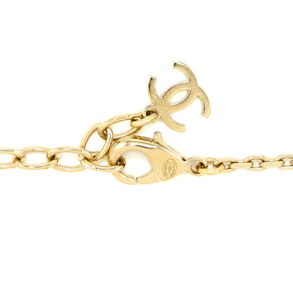 Chanel 21A Metal Plate And Crystal Necklace Brushed Gold Tone