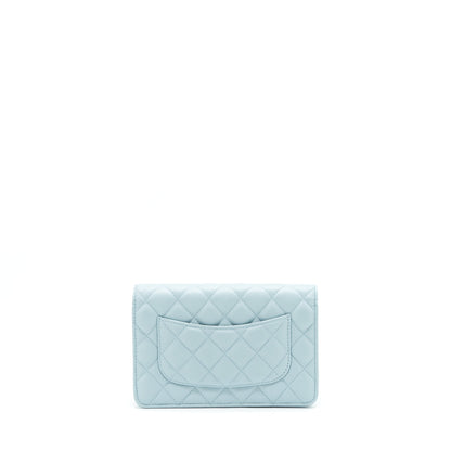 Chanel 22P Wallet On Chain With CC Logo Chain Caviar Light Blue LGHW