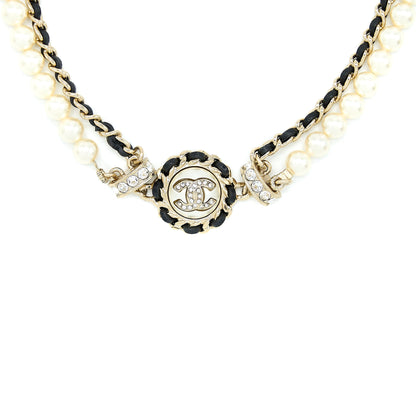 Chanel 21K Pearl And Chain Choker Light Gold Tone