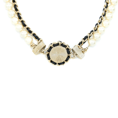 Chanel 21K Pearl And Chain Choker Light Gold Tone