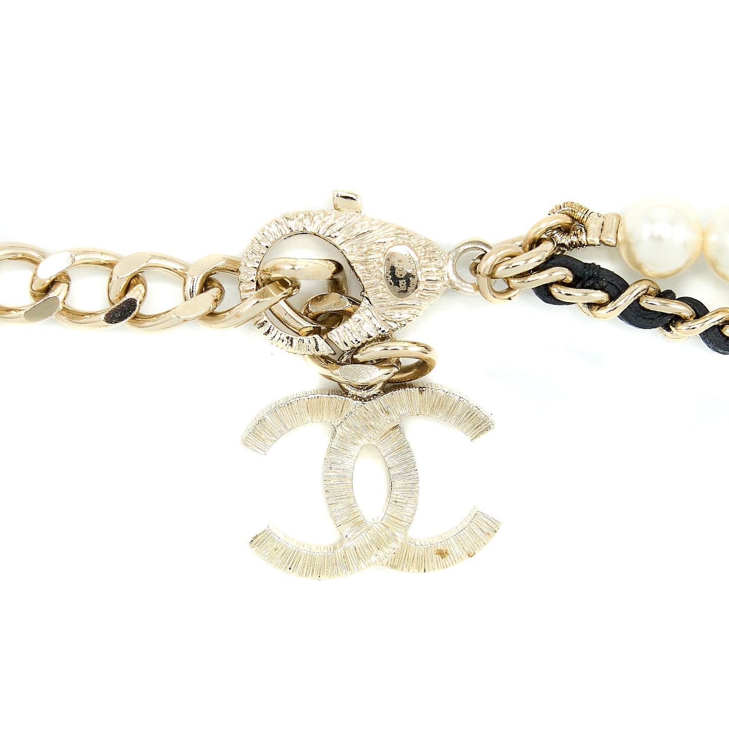 Chanel 21K Pearl And Chain Choker Light Gold Tone