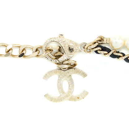 Chanel 21K Pearl And Chain Choker Light Gold Tone