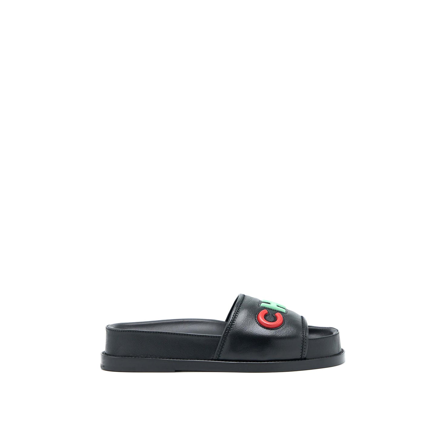 Chanel Size 37.5 Logo Multicolour Letter Slides Black