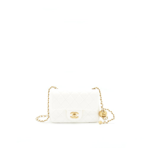 Chanel 21B pearl crush Mini Square flap Bag White GHW
