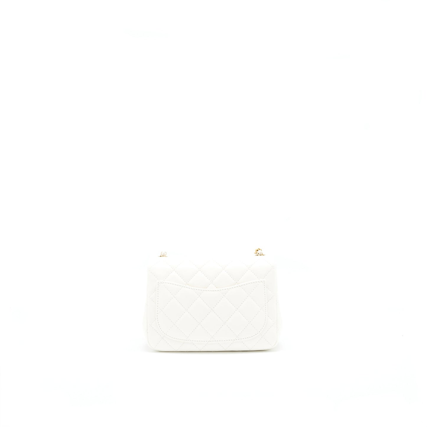 Chanel 21B Pearl Crush Square mini flap Bag Lambskin White GHW