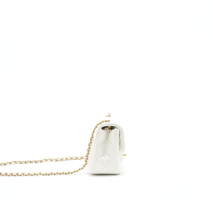 Chanel 21B Pearl Crush Square mini flap Bag Lambskin White GHW