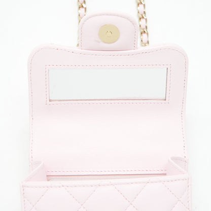 Chanel 22P Top Handle Mini Flap Bag With Chain Lambskin Pink LGHW