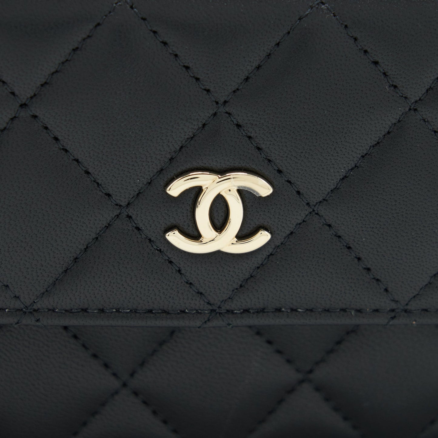 Chanel Mini Flap Card Holder Ribbon Chain Lambskin Black LGHW