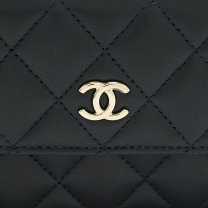 Chanel Mini Flap Card Holder Ribbon Chain Lambskin Black LGHW