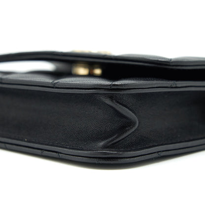 Chanel Mini Flap Card Holder Ribbon Chain Lambskin Black LGHW