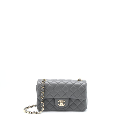 Chanel 22A Mini Rectangular Flap Bag Lambskin Grey LGHW (Microchip).