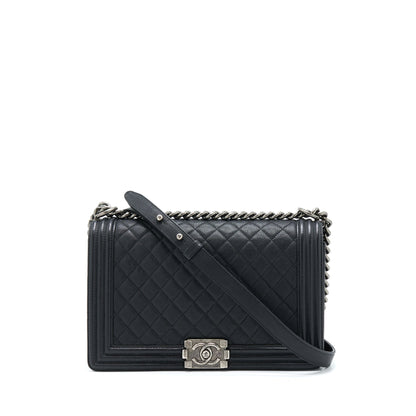 Chanel New Medium 28cm Boy Bag Caviar Black Ruthenium SHW
