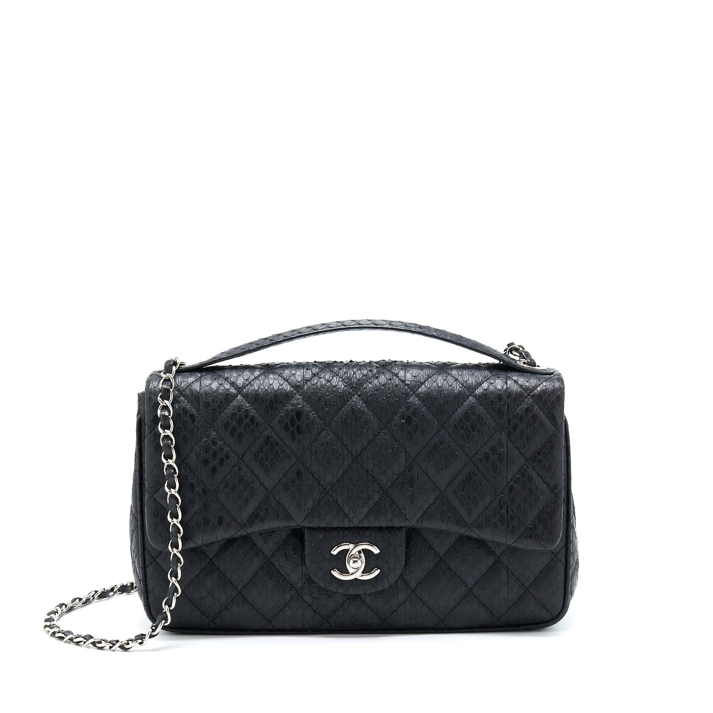 Chanel Top Handle Flap Bag Python Black SHW
