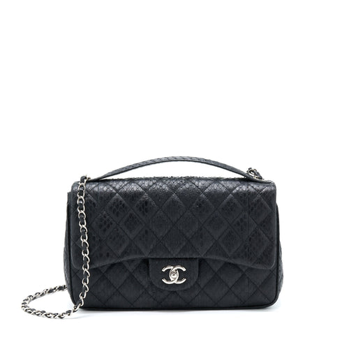 Chanel Top Handle Flap Bag Python Black SHW