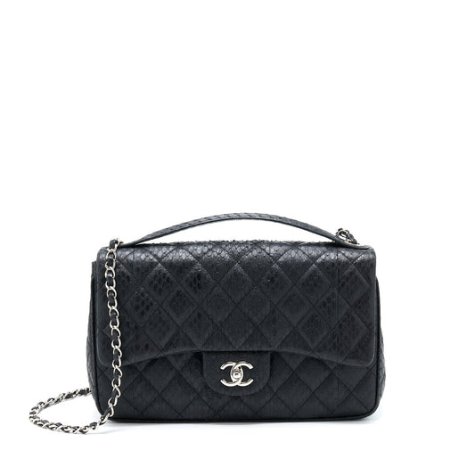 Chanel Top Handle Flap Bag Python Black SHW