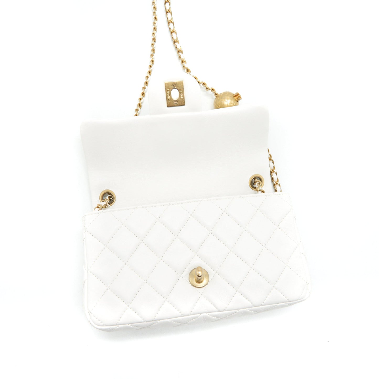 CHANEL PEARL CRUSH RECTANGULAR MINI FLAP BAG WHITE