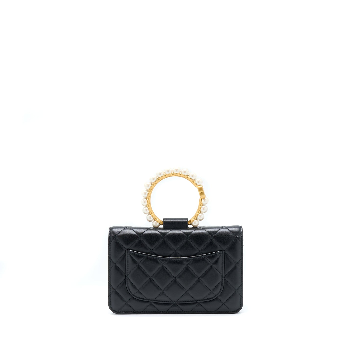 Chanel 21S Wallet On Chain With Pearl/CC logo Round Handle Lambskin Black Brushed GHW