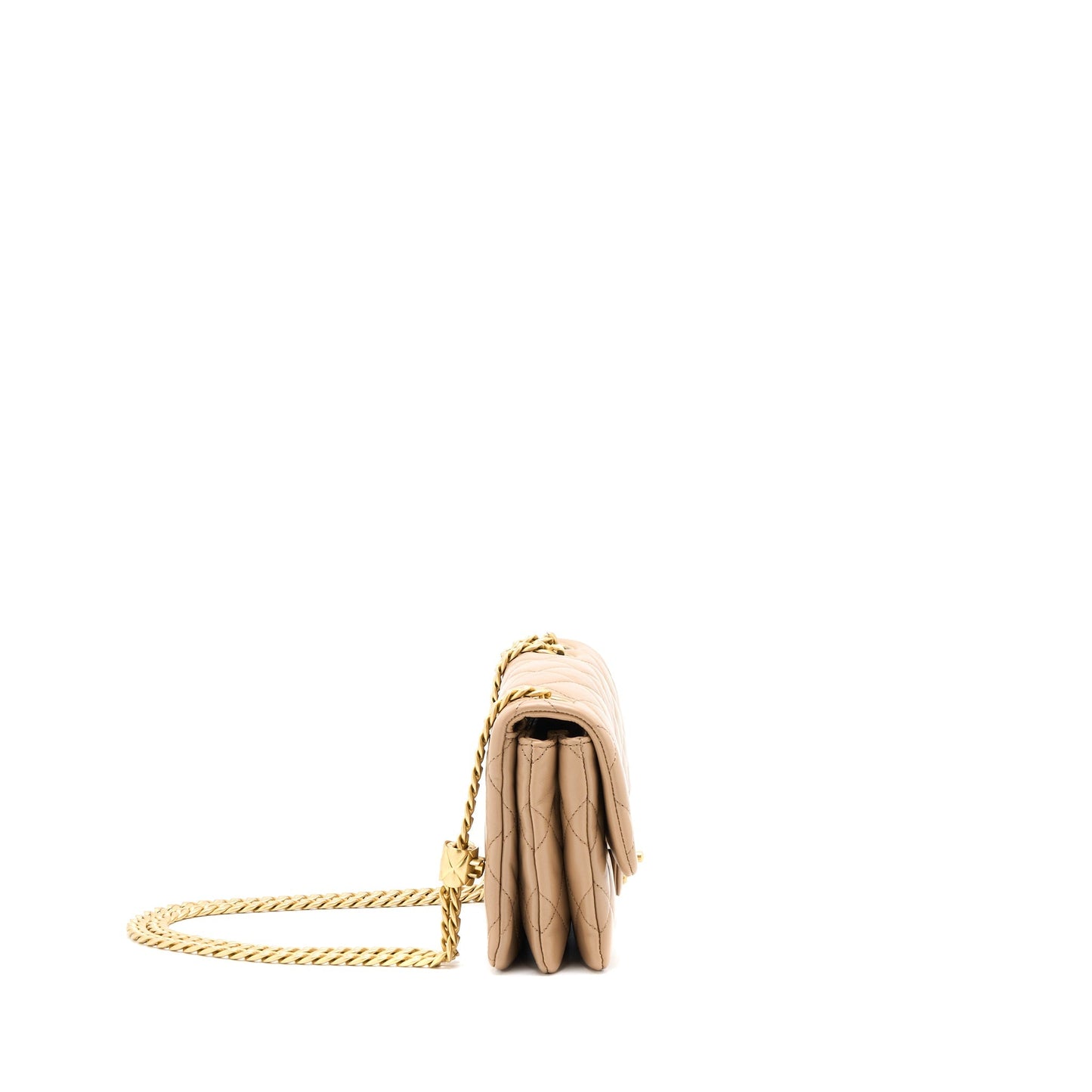 Chanel 22K Gold Pillar Adjustable Chain Flap Bag Lambskin Beige GHW (Microchip)