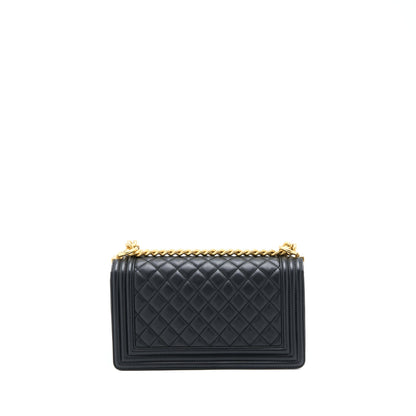 Chanel Medium Boy Bag Lambskin Black Brushed GHW (Microchip)