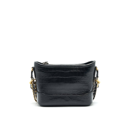 Chanel Small Gabrielle Hobo Bag Crocodile Embossed Calfskin Black