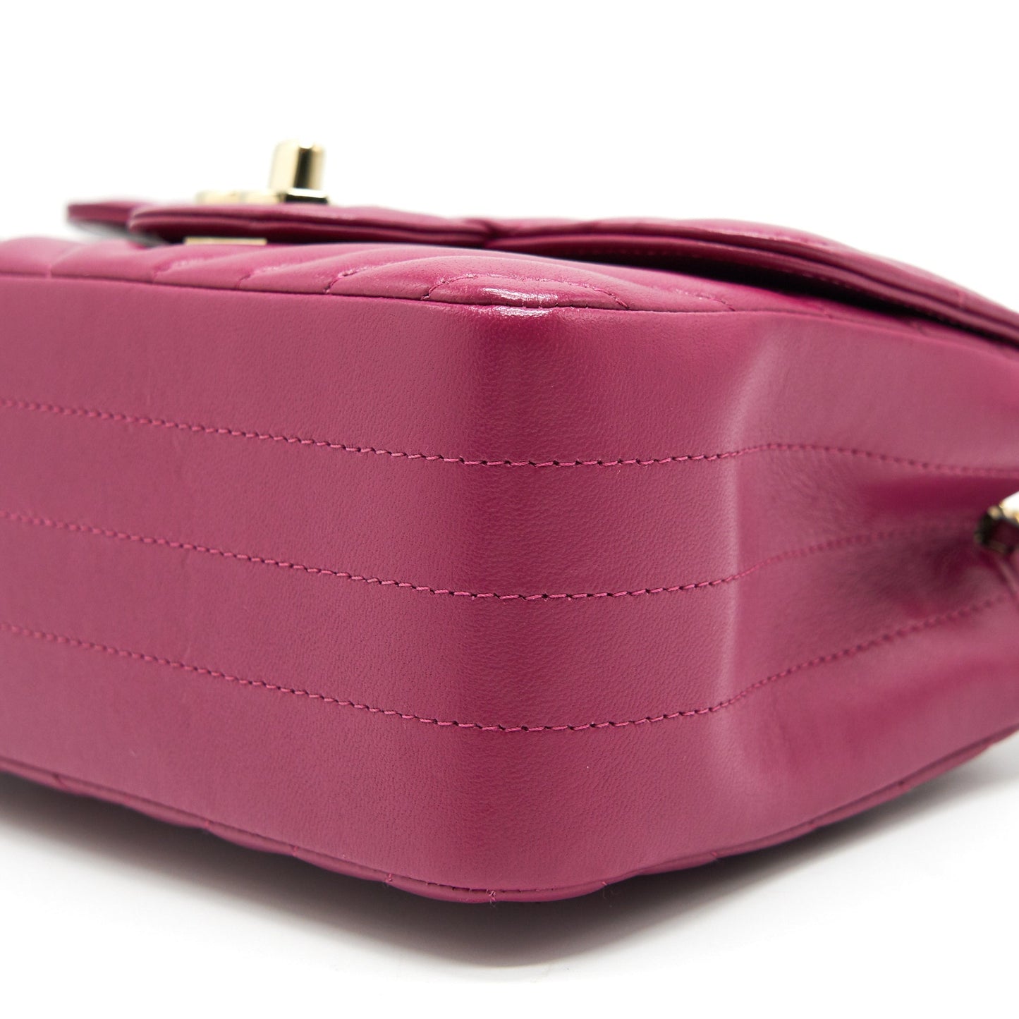 CHANEL MINI SQUARE CHEVRON RASPBERRY RED LAMBSKIN GHW