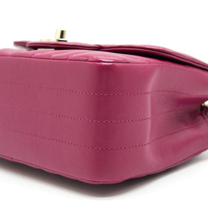 CHANEL MINI SQUARE CHEVRON RASPBERRY RED LAMBSKIN GHW