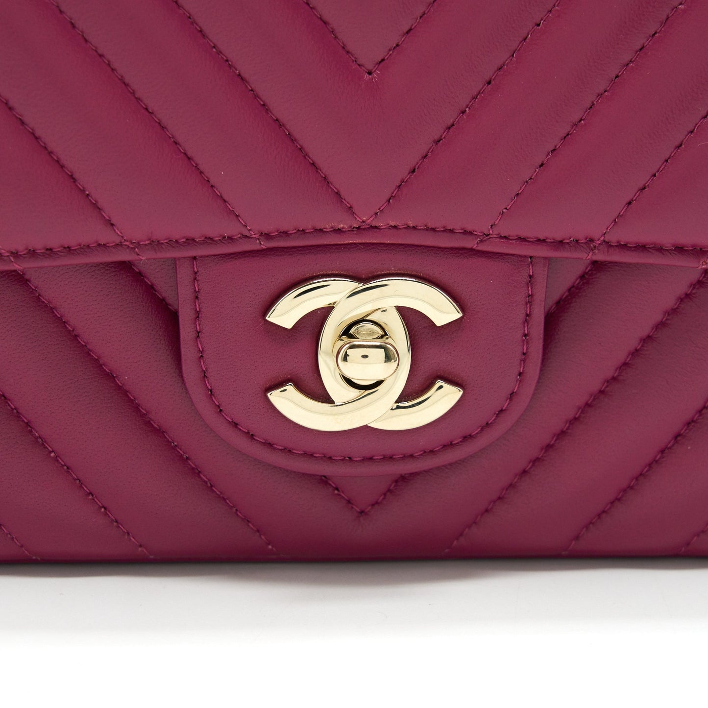 CHANEL MINI SQUARE CHEVRON RASPBERRY RED LAMBSKIN GHW