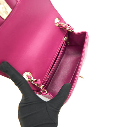 CHANEL MINI SQUARE CHEVRON RASPBERRY RED LAMBSKIN GHW