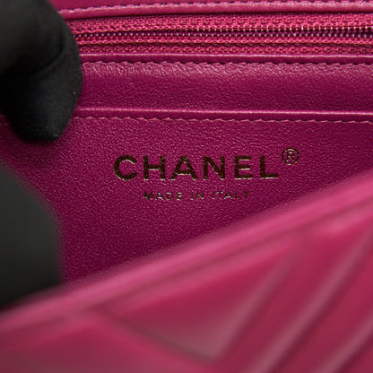 CHANEL MINI SQUARE CHEVRON RASPBERRY RED LAMBSKIN GHW