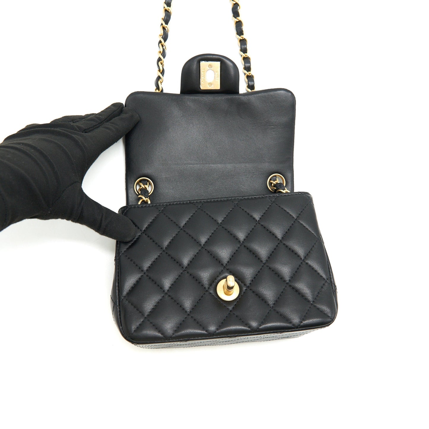 CHANEL MINI SQUARE BLACK LAMBSKIN GHW