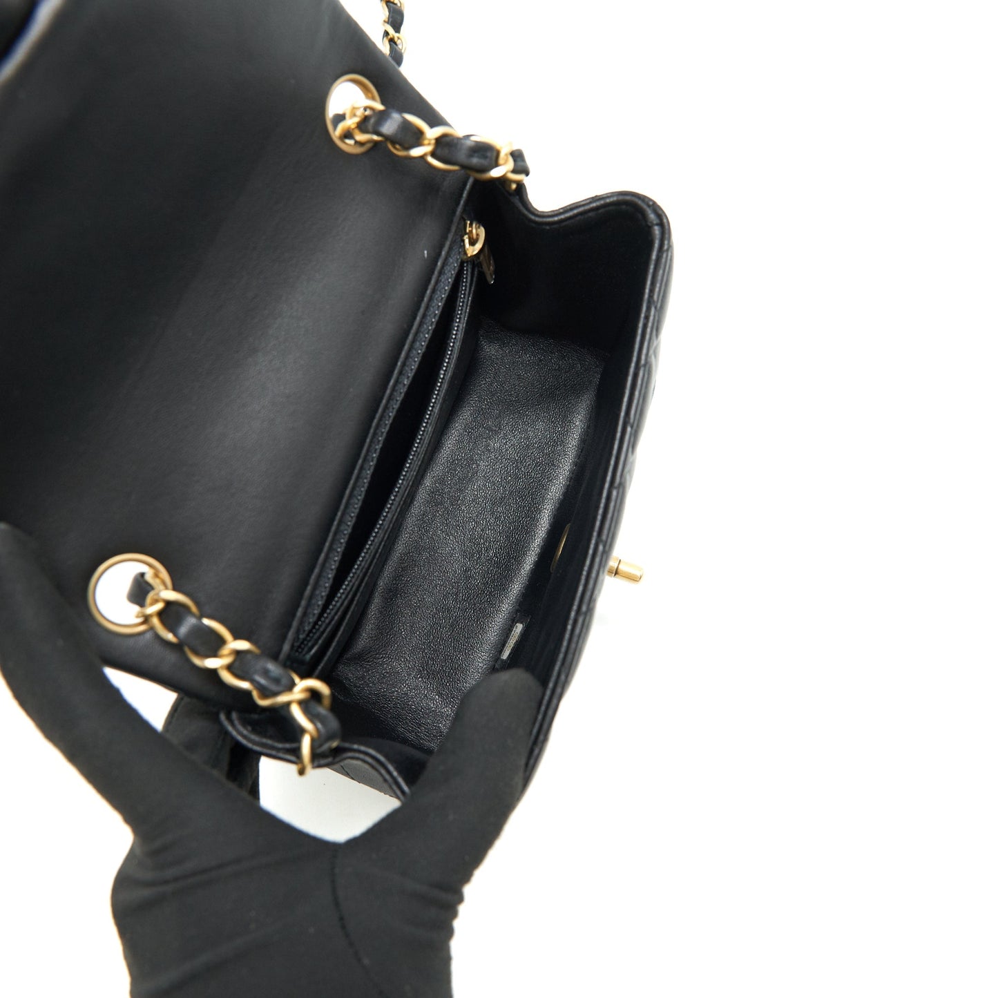 CHANEL MINI SQUARE BLACK LAMBSKIN GHW