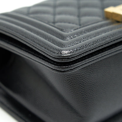 CHANEL SMALL BOY BAG CAVIAR LEATHER GHW BLACK