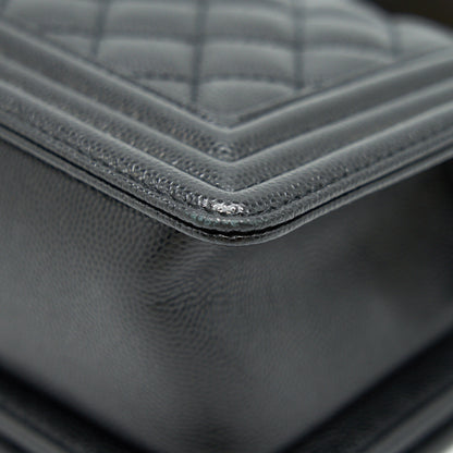 CHANEL SMALL BOY BAG CAVIAR LEATHER GHW BLACK