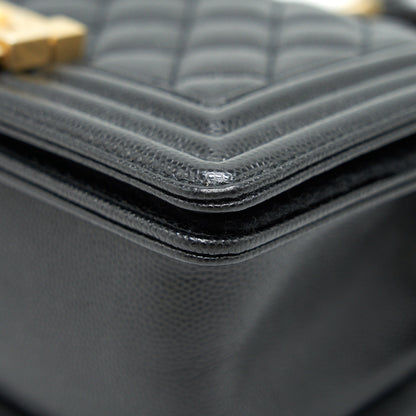 CHANEL SMALL BOY BAG CAVIAR LEATHER GHW BLACK