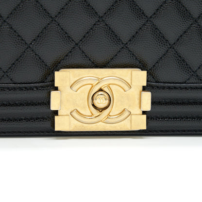 CHANEL SMALL BOY BAG CAVIAR LEATHER GHW BLACK