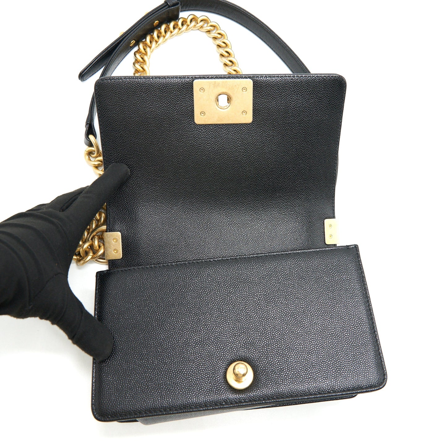 CHANEL SMALL BOY BAG CAVIAR LEATHER GHW BLACK
