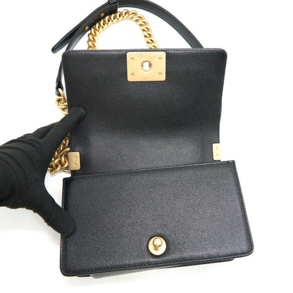 CHANEL SMALL BOY BAG CAVIAR LEATHER GHW BLACK