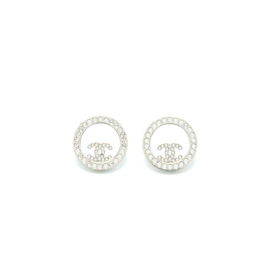 Chanel Round Crystal CC Earrings SHW