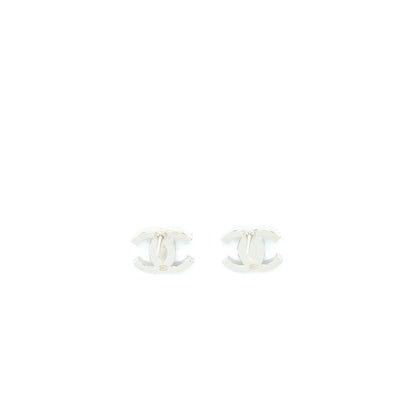 Chanel Mini CC Logo Earrings Silver Tone