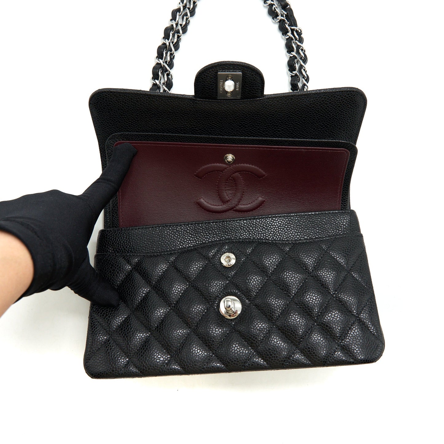 Chanel Small Classic Flap Bag Caviar Black SHW(Microchip)