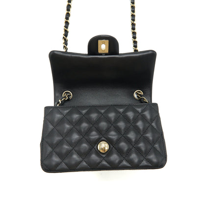 Chanel Mini Rectangular Flap Bag Lambskin Black LGHW(Microchip