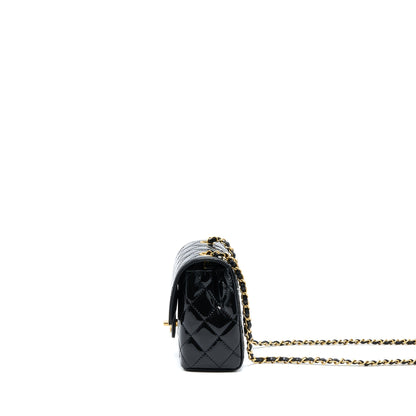 Chanel 22K Retro Classic New Square Mini Flap Bag Patent Black Brushed GHW(Microchip)