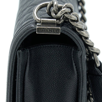 Chanel New Medium 28cm Boy Bag Caviar Black Ruthenium SHW
