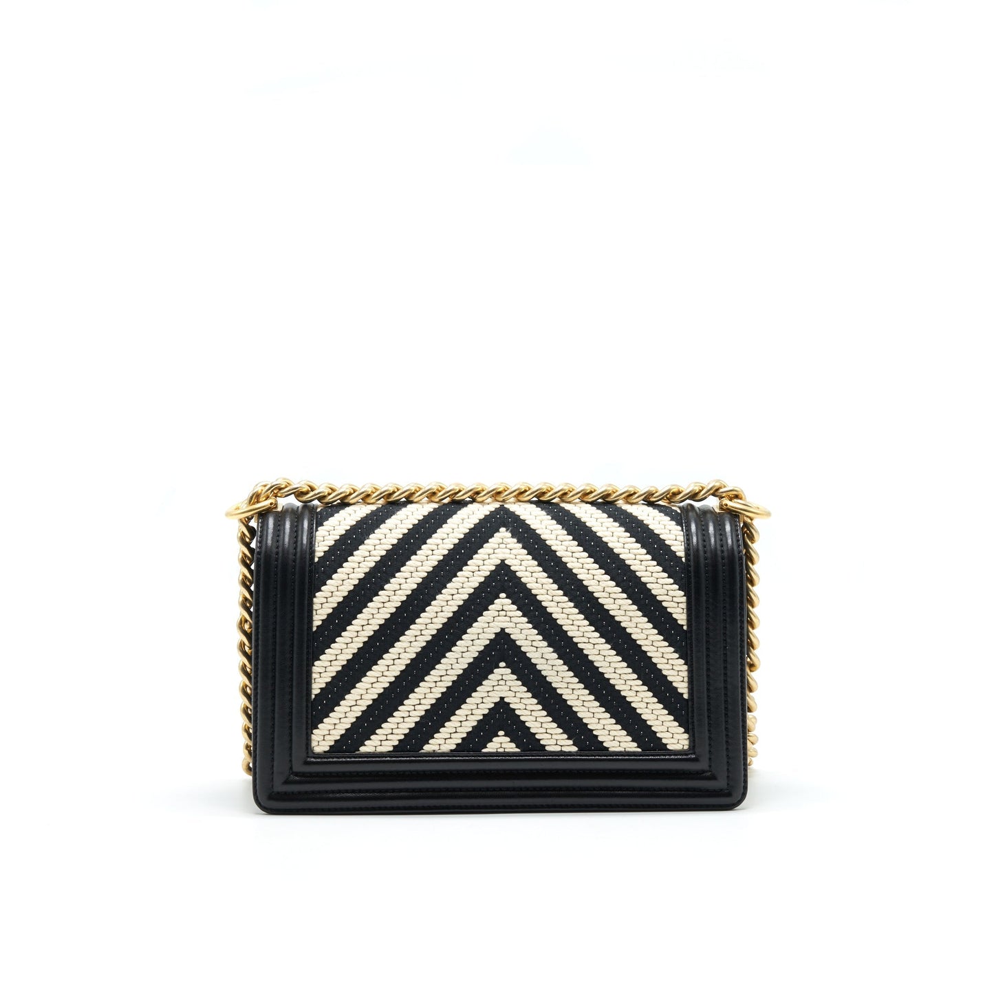 CHANEL TWEED MEDIUM LE BOY CHEVRON BLACK AND WHITE GHW