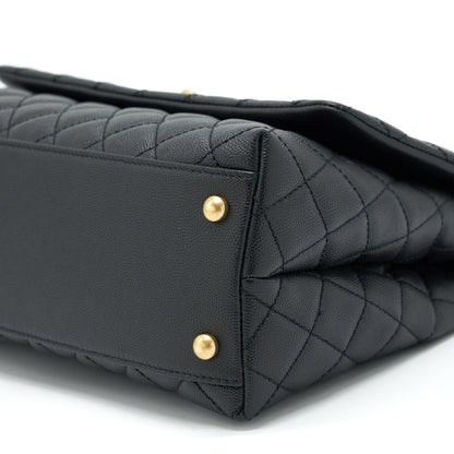 Chanel Medium Coco Handle With Lizard Embossed Handle Caviar Black GHW