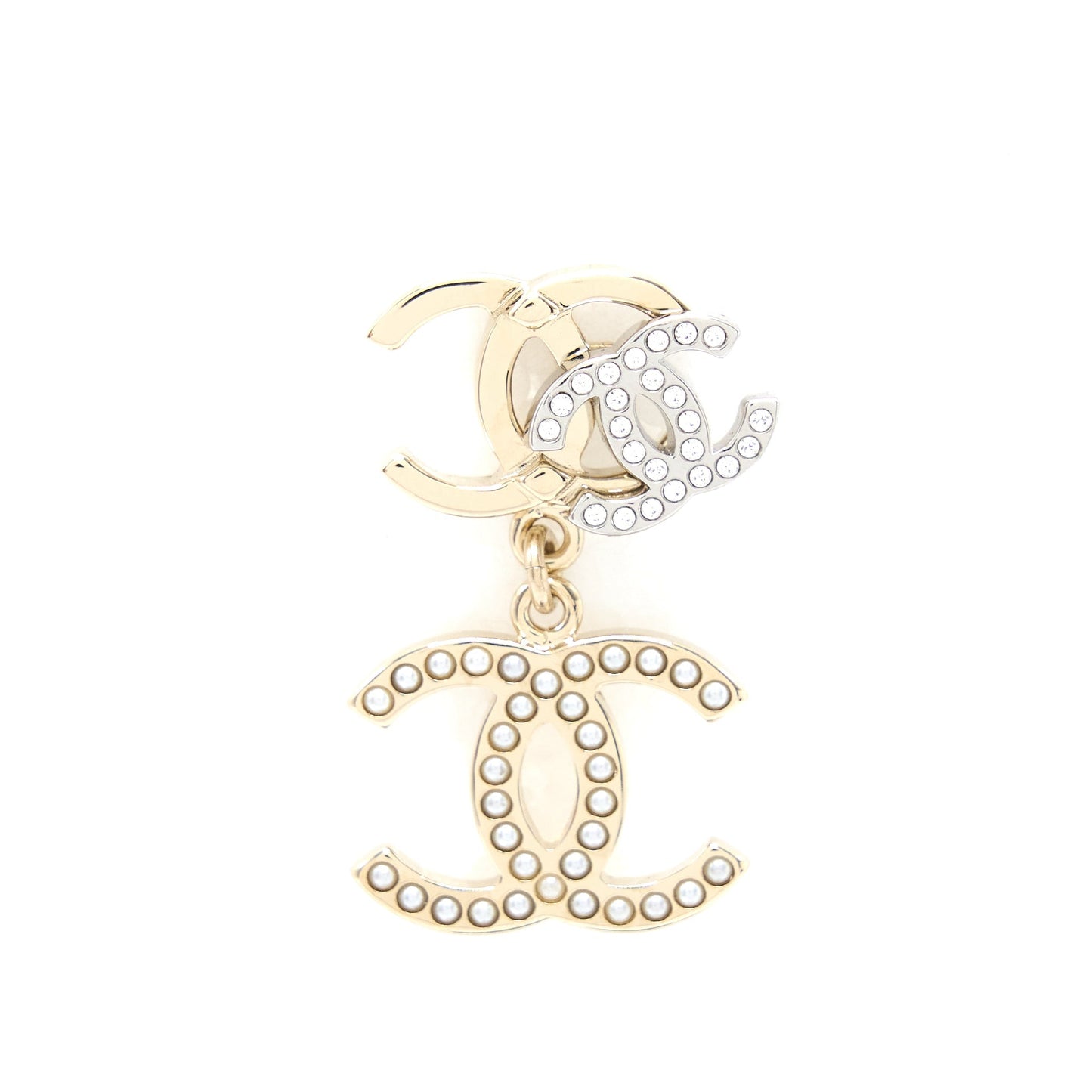 Chanel Multi CC Drop Earrings With Crystal And Pearl