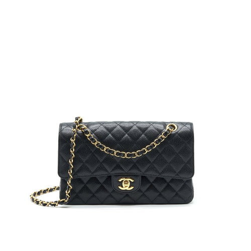 CHANEL MEDIUM CLASSIC DOUBLE FLAP BAG CAVIAR BLACK GHW