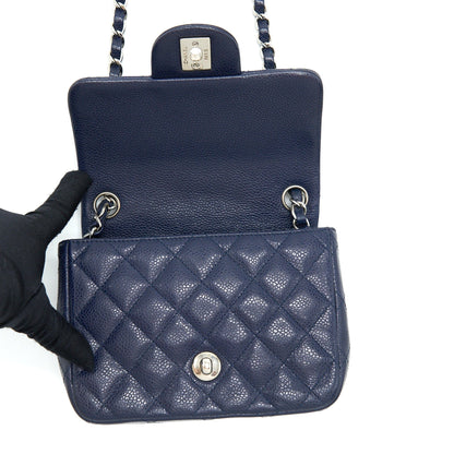 Chanel Mini Square Flap Bag Caviar Navy SHW
