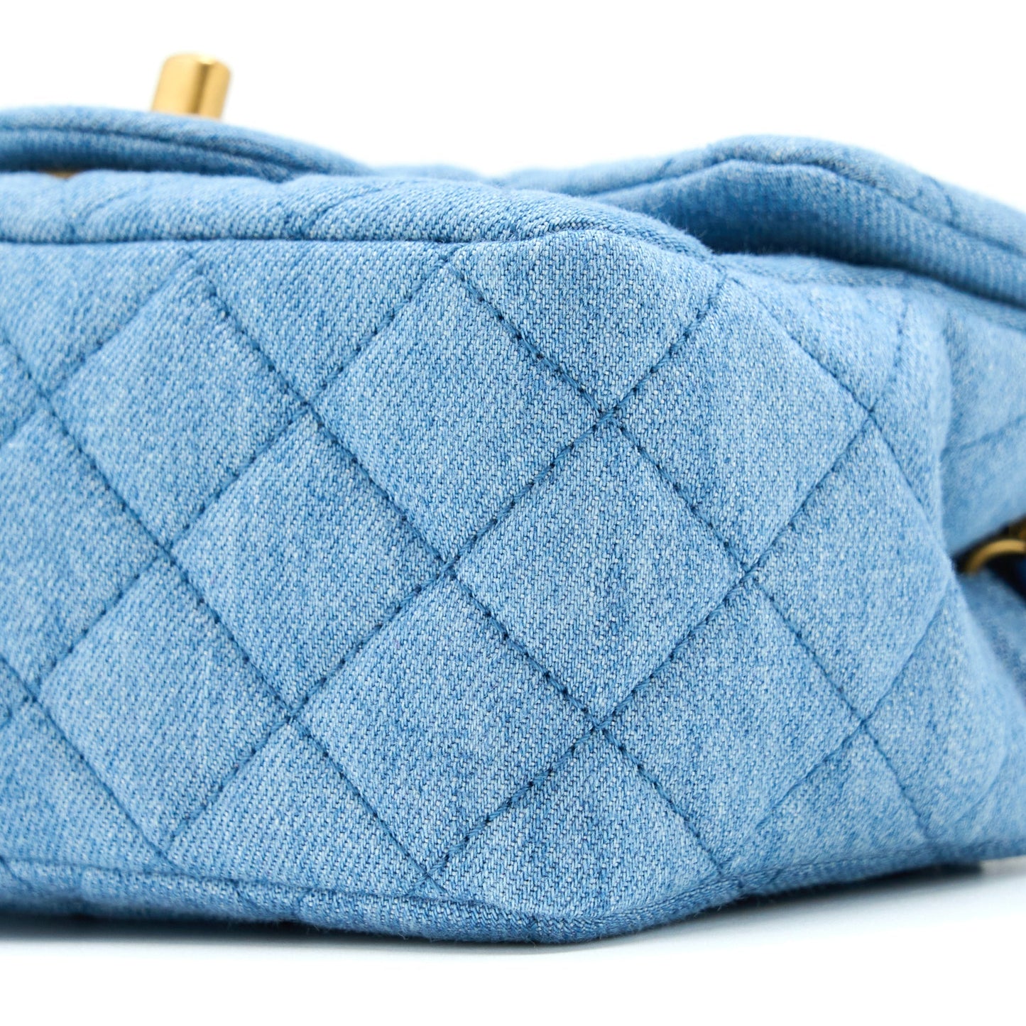 Chanel 22C Denim Pearl Crush Mini Square Flap Bag GHW(Microchip)